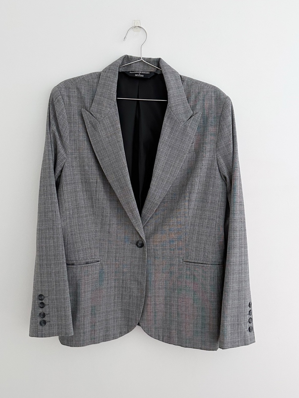 Norma Kamali Glen Plaid Blazer Black White Tailored Office Academia Size 18